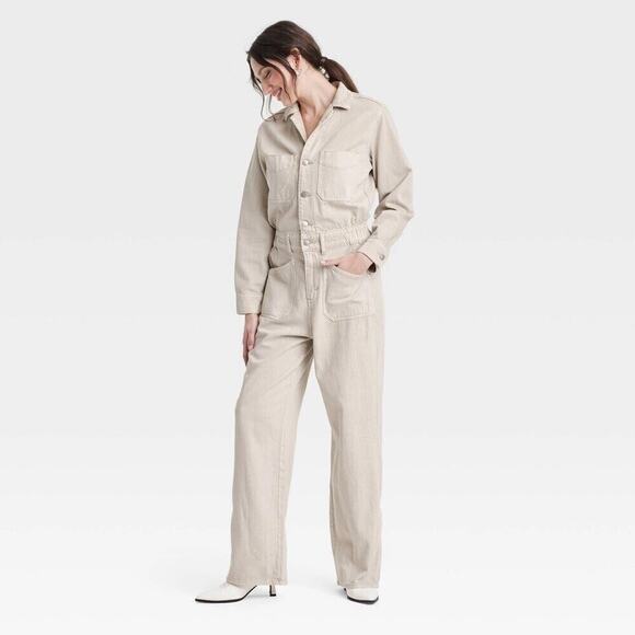 Women's Denim Baggy Jumpsuit - Universal Thread Off-White - Picture 1 of 1